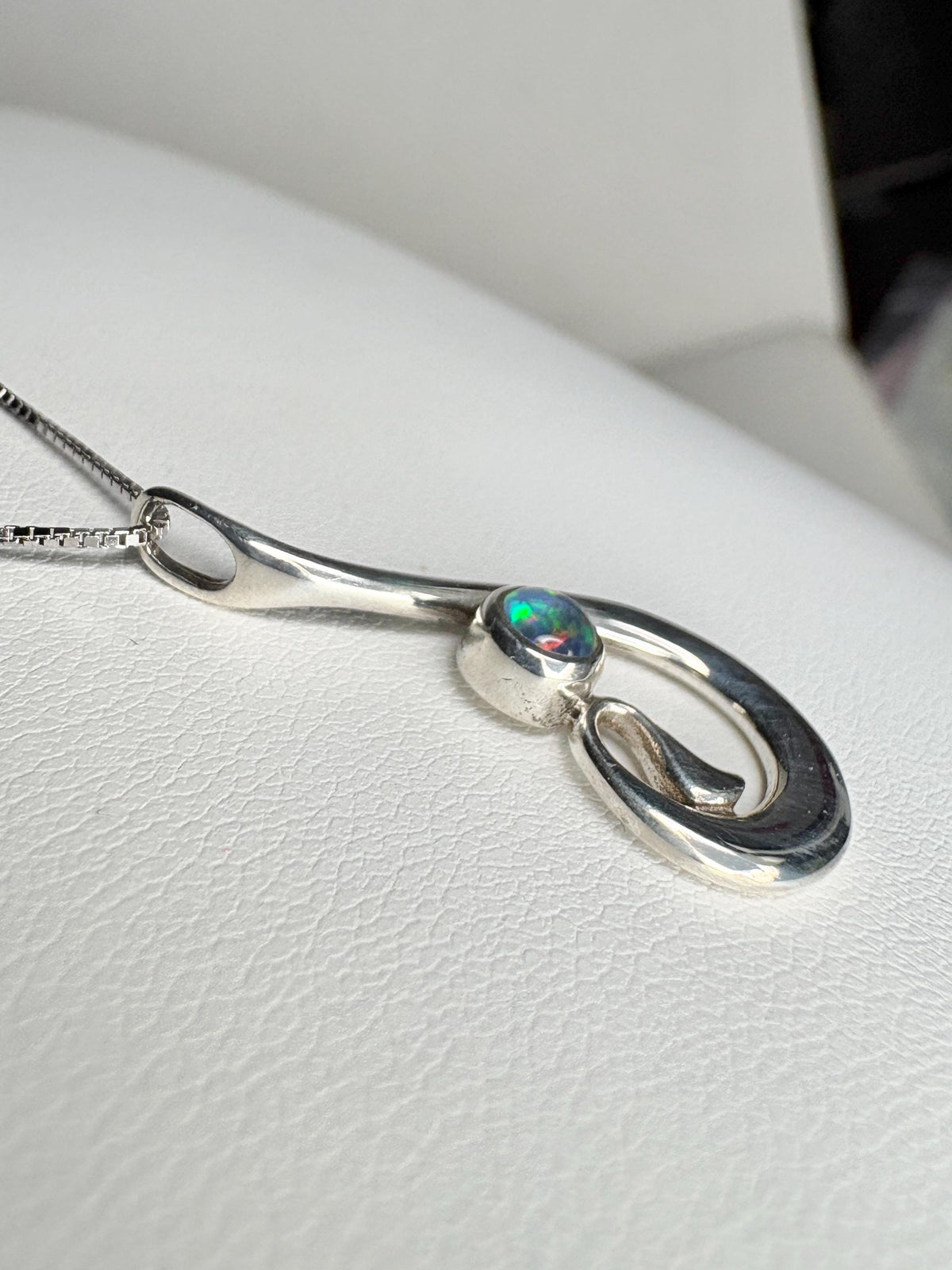 Fish Hook Free Form Style Australian Opal Triplet in Sterling Silver Pendant Necklace 18" - NewLifeJewelryVault