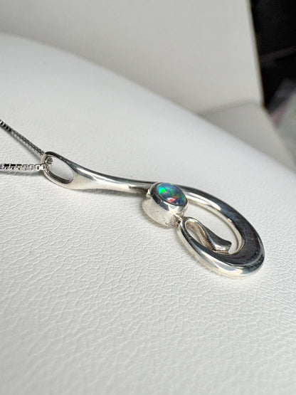 Fish Hook Free Form Style Australian Opal Triplet in Sterling Silver Pendant Necklace 18" - NewLifeJewelryVault