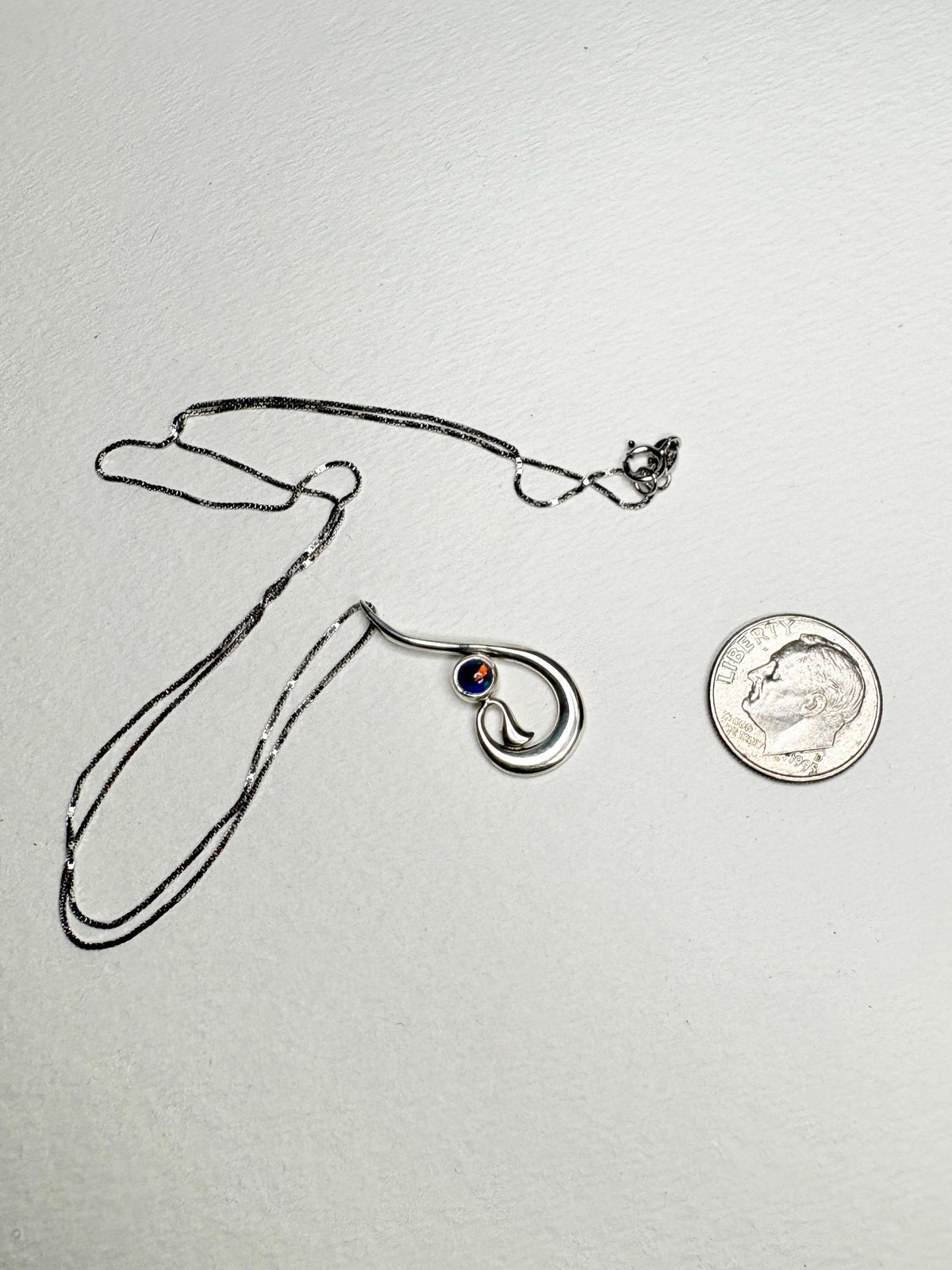 Fish Hook Free Form Style Australian Opal Triplet in Sterling Silver Pendant Necklace 18" - NewLifeJewelryVault