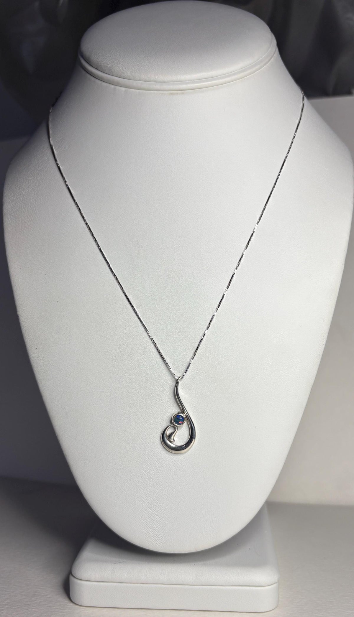 Fish Hook Free Form Style Australian Opal Triplet in Sterling Silver Pendant Necklace 18" - NewLifeJewelryVault