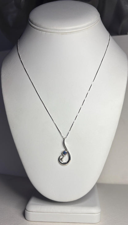 Fish Hook Free Form Style Australian Opal Triplet in Sterling Silver Pendant Necklace 18" - NewLifeJewelryVault