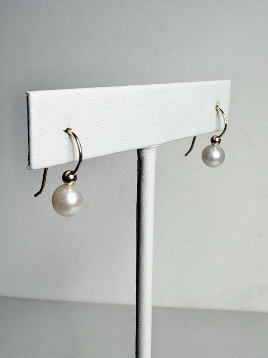 Simple Akoya Cultured Pearl Drop Earrings 14k Gold 6mm - NewLifeJewelryVault