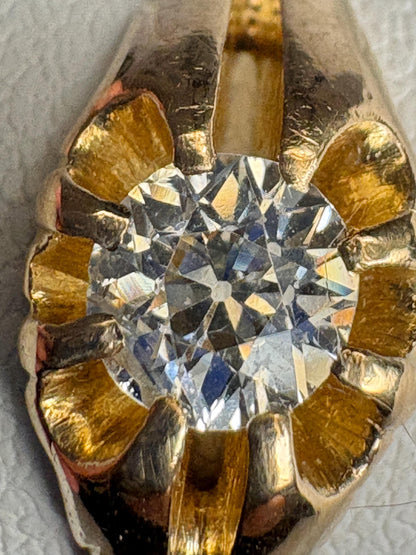 Victorian Old Mine Cut Diamond Belcher Ring Solid 18k Gold 18ct - NewLifeJewelryVault
