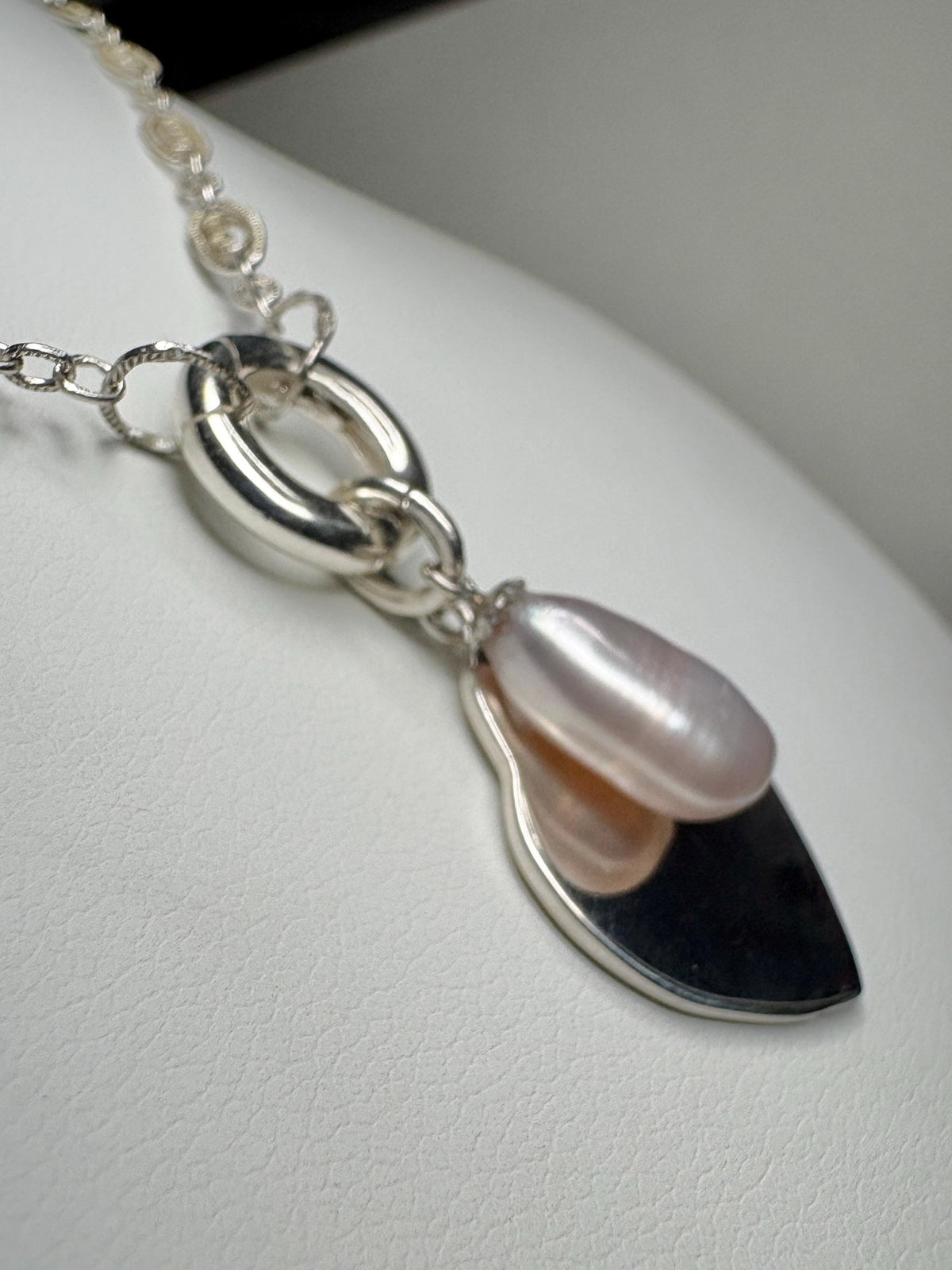 Engravable Heart with Biwa Pearl Charm Filigree Necklace Sterling Silver 23" - NewLifeJewelryVault