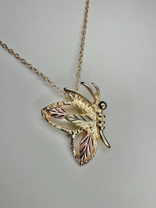 Black Hills Gold Butterfly Pendant Solid 10k Gold with Chain 18" - NewLifeJewelryVault
