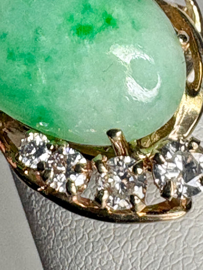 Type A Jadeite Jade and Natural Diamond Freeform Ring in Solid 14k Gold size 6.5 - NewLifeJewelryVault