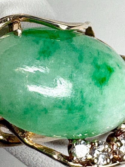 Type A Jadeite Jade and Natural Diamond Freeform Ring in Solid 14k Gold size 6.5 - NewLifeJewelryVault