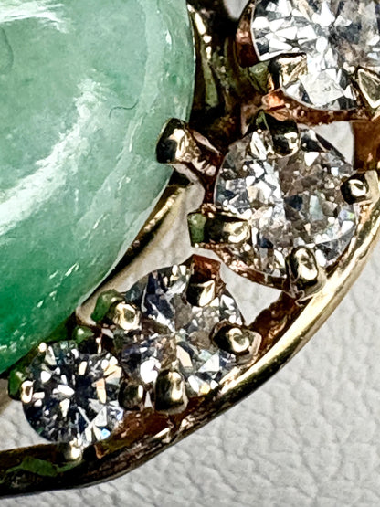 Type A Jadeite Jade and Natural Diamond Freeform Ring in Solid 14k Gold size 6.5 - NewLifeJewelryVault