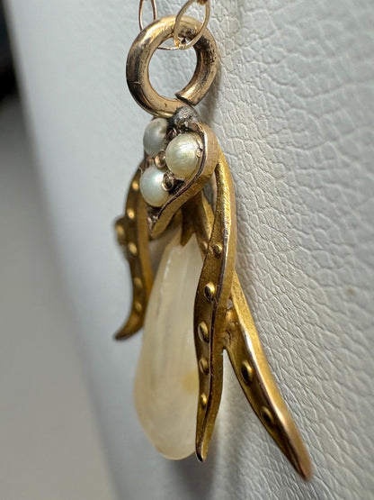 Art Nouveau Mississippi River Pearl Pendant in solid 10k Gold with Free Chain 18" - NewLifeJewelryVault