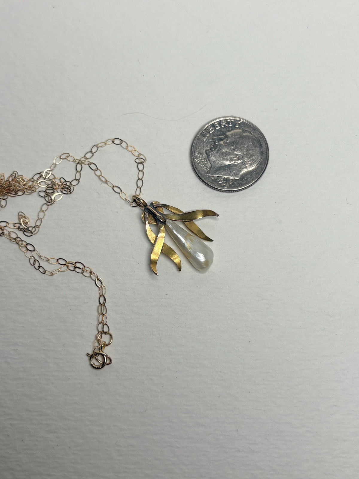Art Nouveau Mississippi River Pearl Pendant in solid 10k Gold with Free Chain 18" - NewLifeJewelryVault