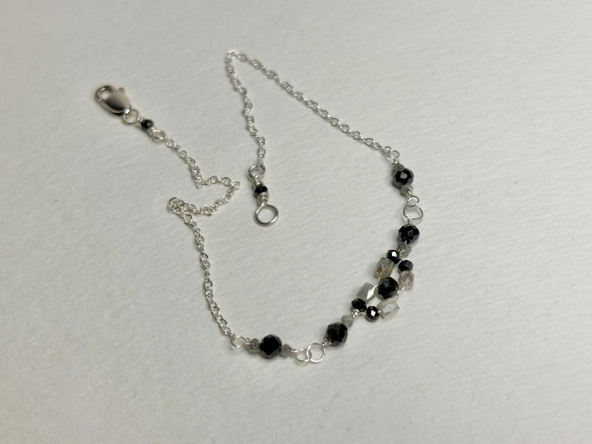 Natural Diamond Beaded Bracelet Sterling Silver Over 3ctw 8" - NewLifeJewelryVault