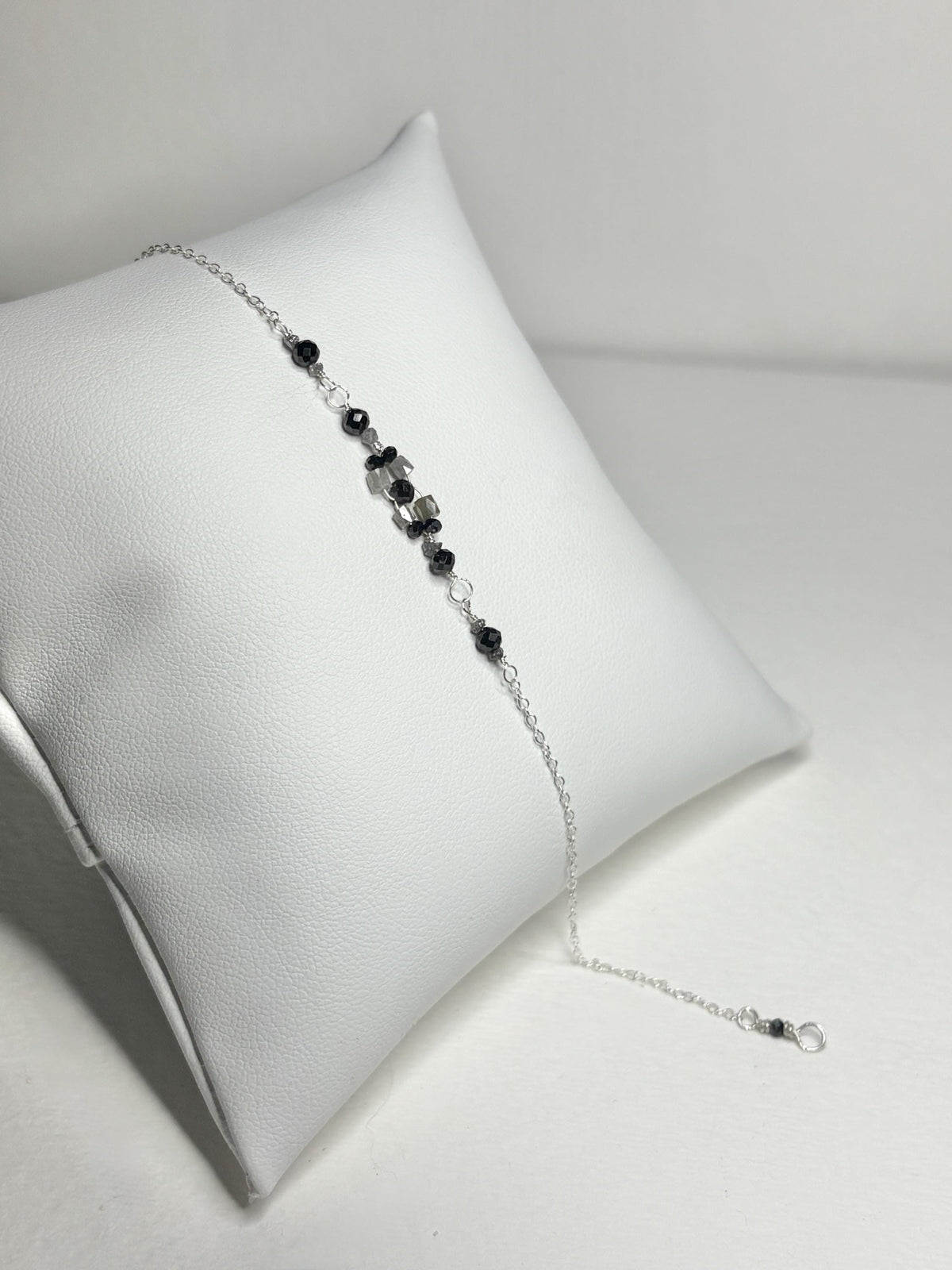 Natural Diamond Beaded Bracelet Sterling Silver Over 3ctw 8" - NewLifeJewelryVault