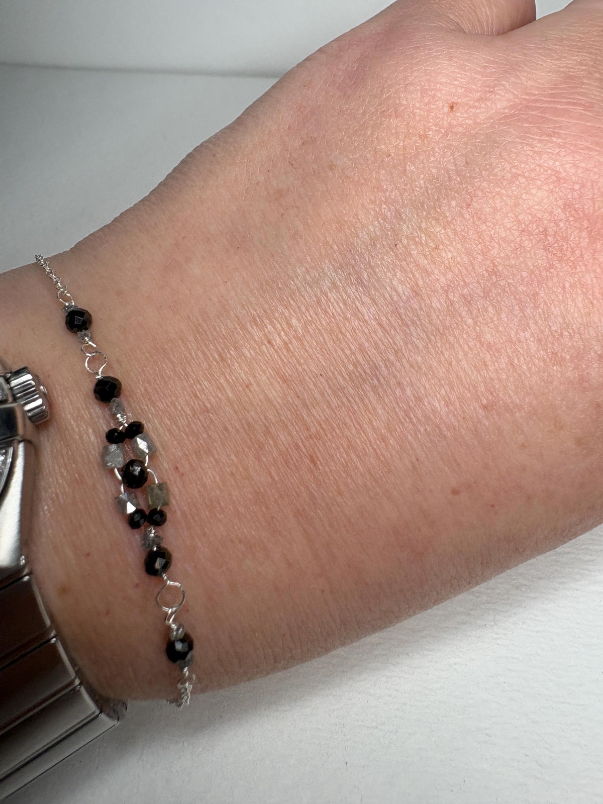 Natural Diamond Beaded Bracelet Sterling Silver Over 3ctw 8" - NewLifeJewelryVault