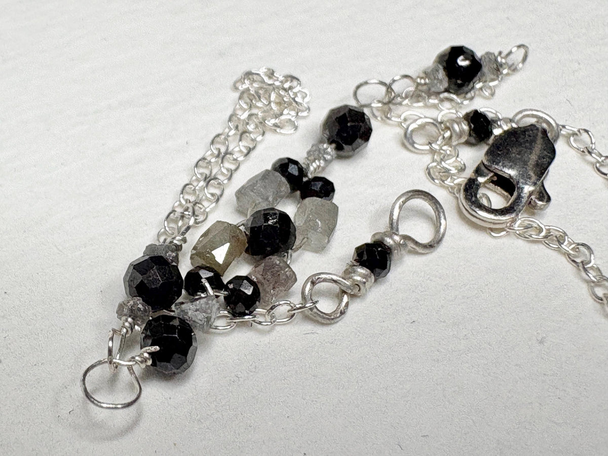 Natural Diamond Beaded Bracelet Sterling Silver Over 3ctw 8" - NewLifeJewelryVault