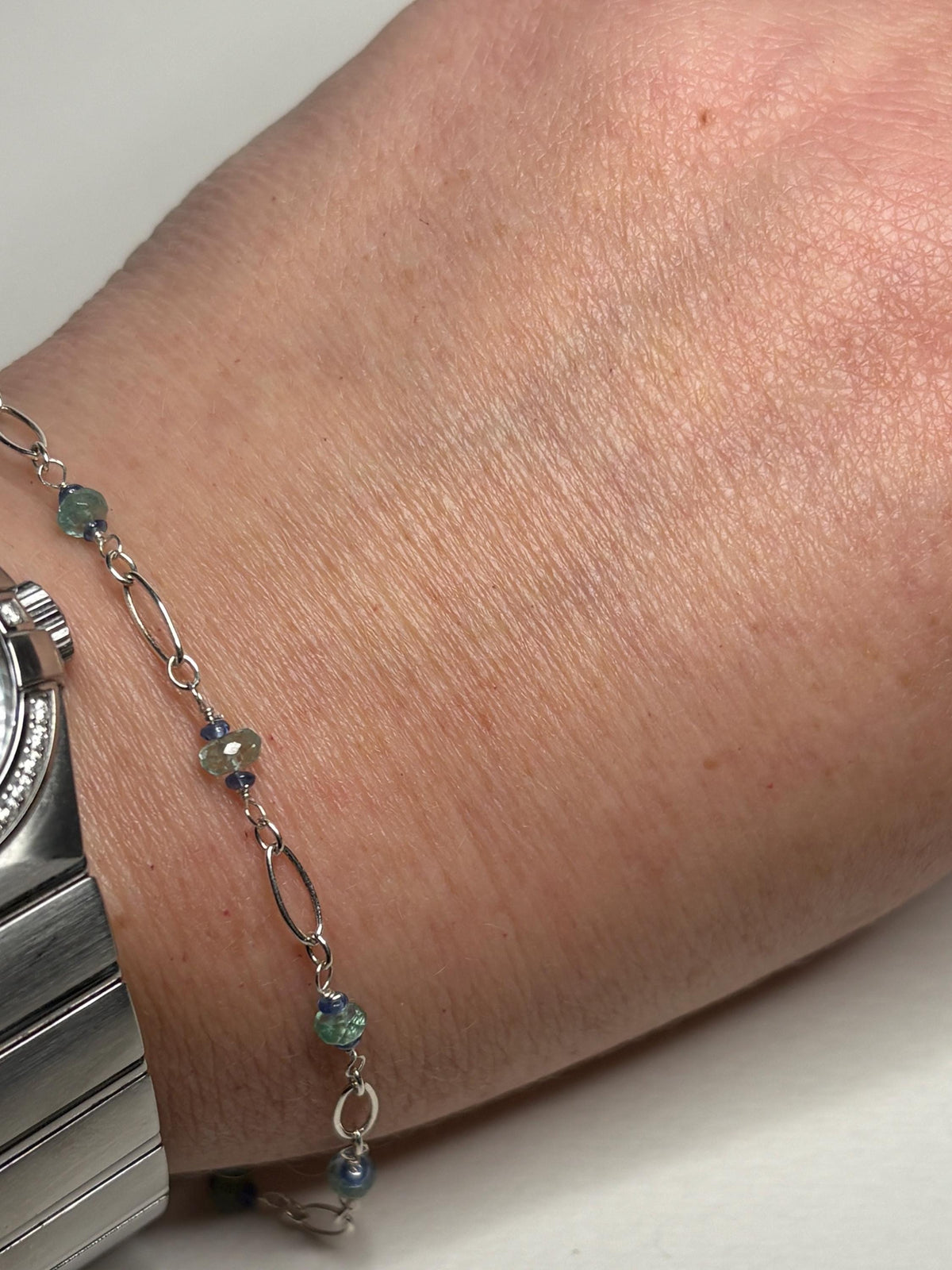 Natural Paraiba Tourmaline and Sapphire Bracelet ADJUSTABLE Sterling Silver 8.5" - NewLifeJewelryVault