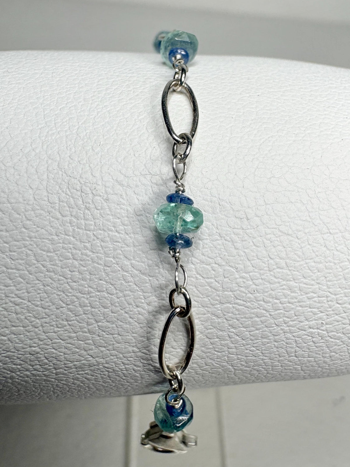 Natural Paraiba Tourmaline and Sapphire Bracelet ADJUSTABLE Sterling Silver 8.5" - NewLifeJewelryVault