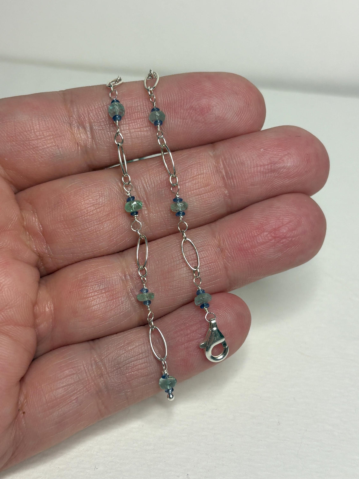 Natural Paraiba Tourmaline and Sapphire Bracelet ADJUSTABLE Sterling Silver 8.5" - NewLifeJewelryVault