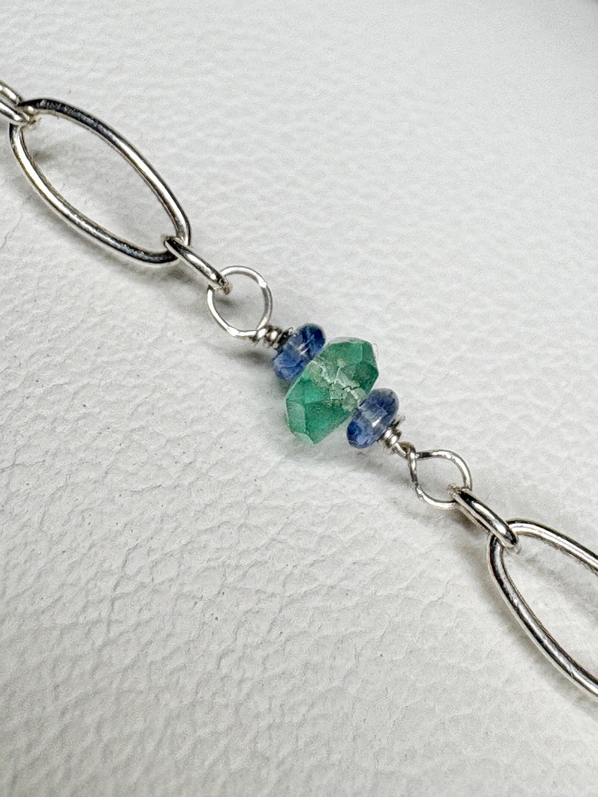 Natural Paraiba Tourmaline and Sapphire Bracelet ADJUSTABLE Sterling Silver 8.5" - NewLifeJewelryVault