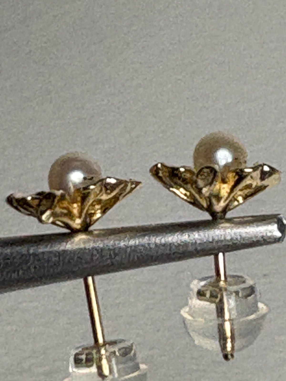 Four Leaf Clover Akoya Cultured Pearl Stud Earrings Solid 14k Gold - NewLifeJewelryVault