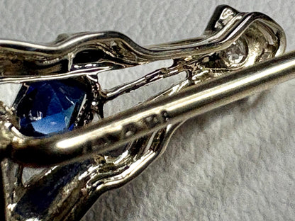 Art Deco Sapphire and Diamond Stick Hat Pin Solid 14k White Gold - NewLifeJewelryVault