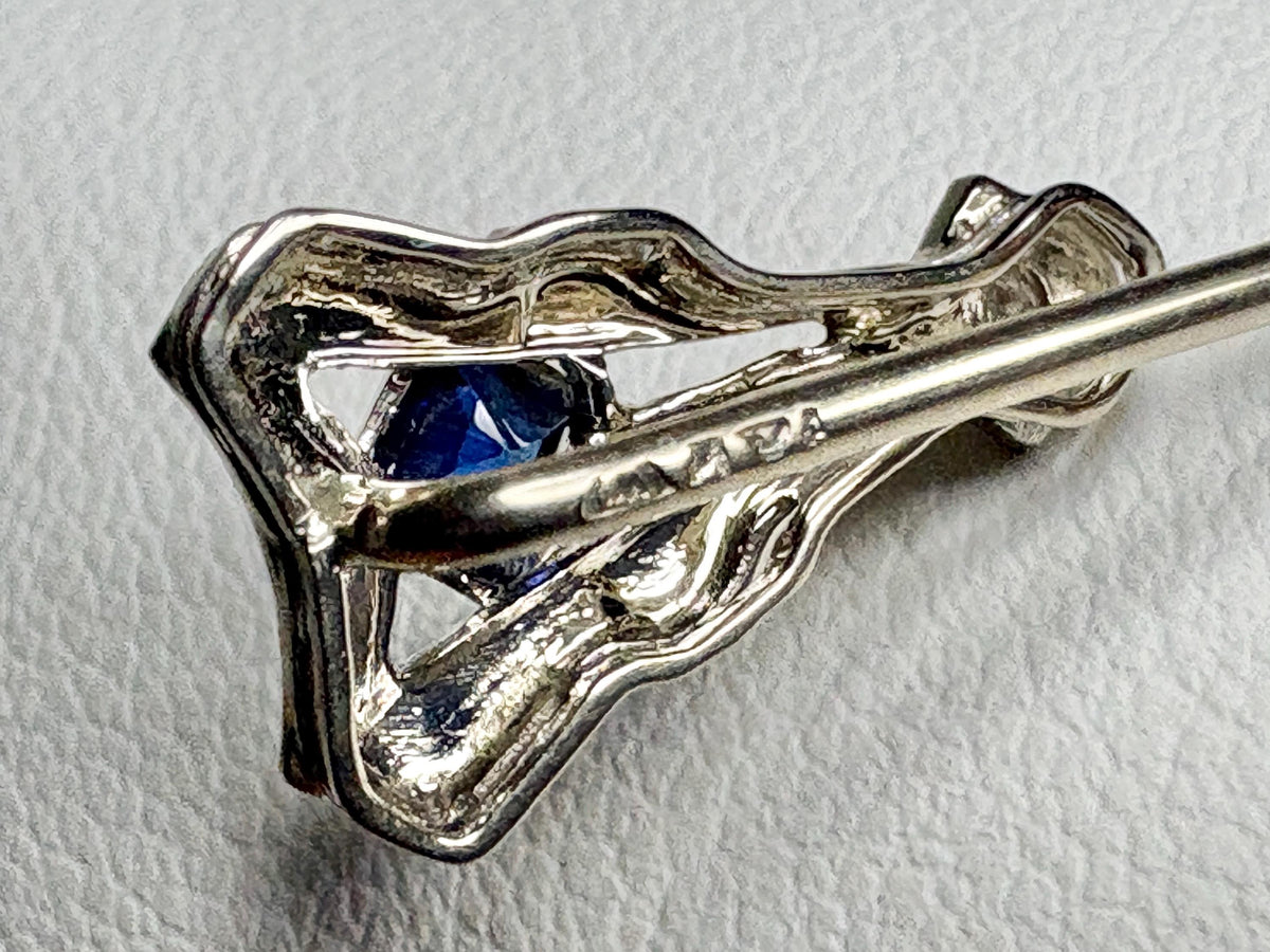 Art Deco Sapphire and Diamond Stick Hat Pin Solid 14k White Gold - NewLifeJewelryVault