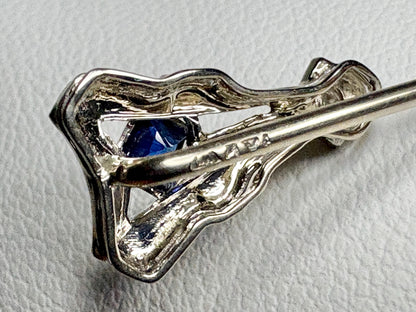 Art Deco Sapphire and Diamond Stick Hat Pin Solid 14k White Gold - NewLifeJewelryVault