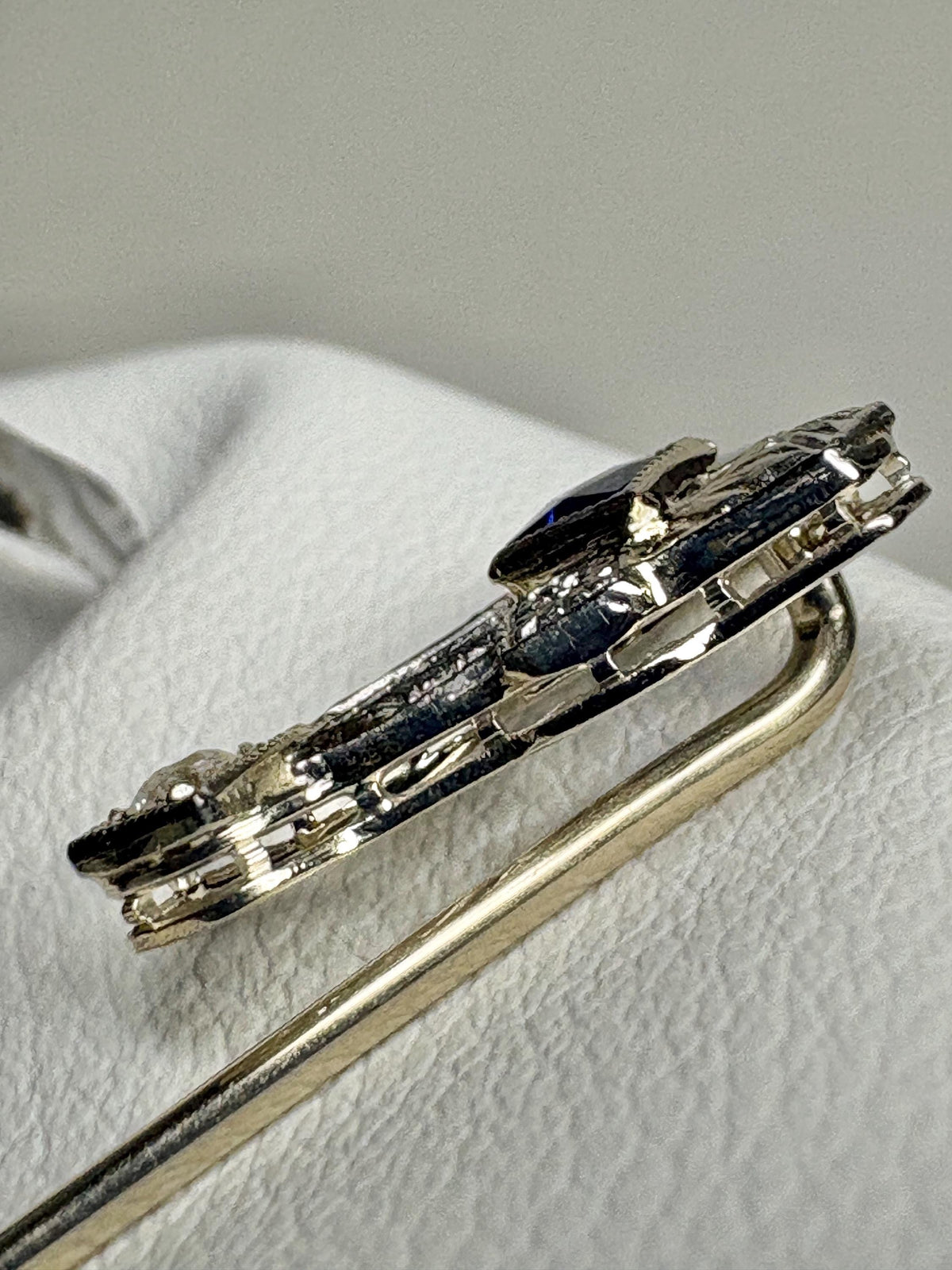Art Deco Sapphire and Diamond Stick Hat Pin Solid 14k White Gold - NewLifeJewelryVault