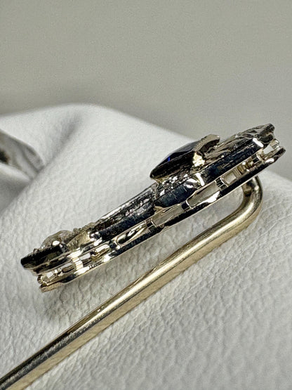 Art Deco Sapphire and Diamond Stick Hat Pin Solid 14k White Gold - NewLifeJewelryVault
