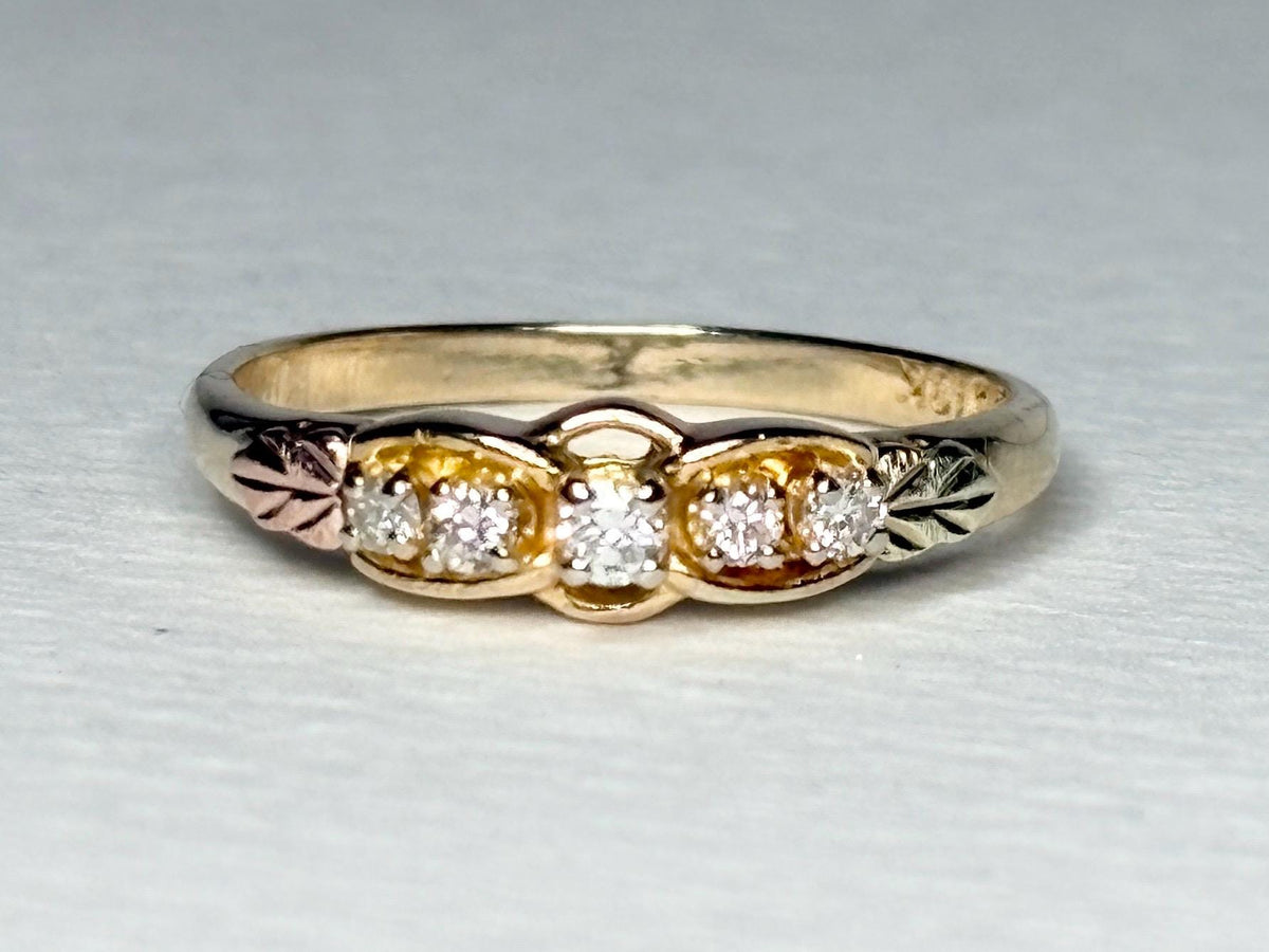 Black Hills Gold Natural 5 Diamond Ring Solid 10k Gold size 7.5 - NewLifeJewelryVault