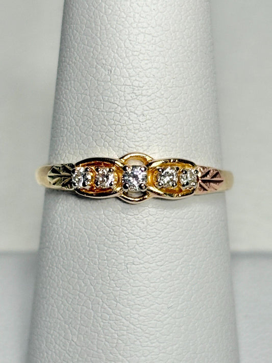 Black Hills Gold Natural 5 Diamond Ring Solid 10k Gold size 7.5 - NewLifeJewelryVault
