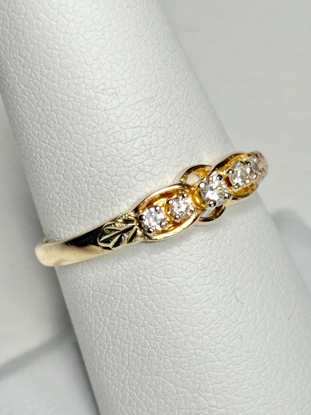 Black Hills Gold Natural 5 Diamond Ring Solid 10k Gold size 7.5 - NewLifeJewelryVault