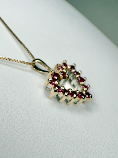 Ruby Heart Pendant Reversible with Diamond Solid 10k Gold with 9k Box Chain 18" - NewLifeJewelryVault