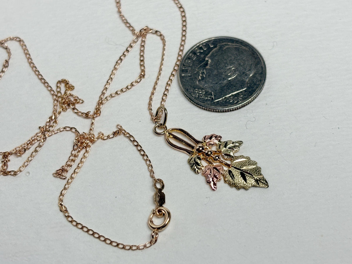 Black Hills Gold Leave Grapevine Pendant in 10k With 14k Chain 18" - NewLifeJewelryVault