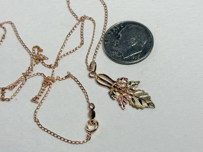 Black Hills Gold Leave Grapevine Pendant in 10k With 14k Chain 18" - NewLifeJewelryVault