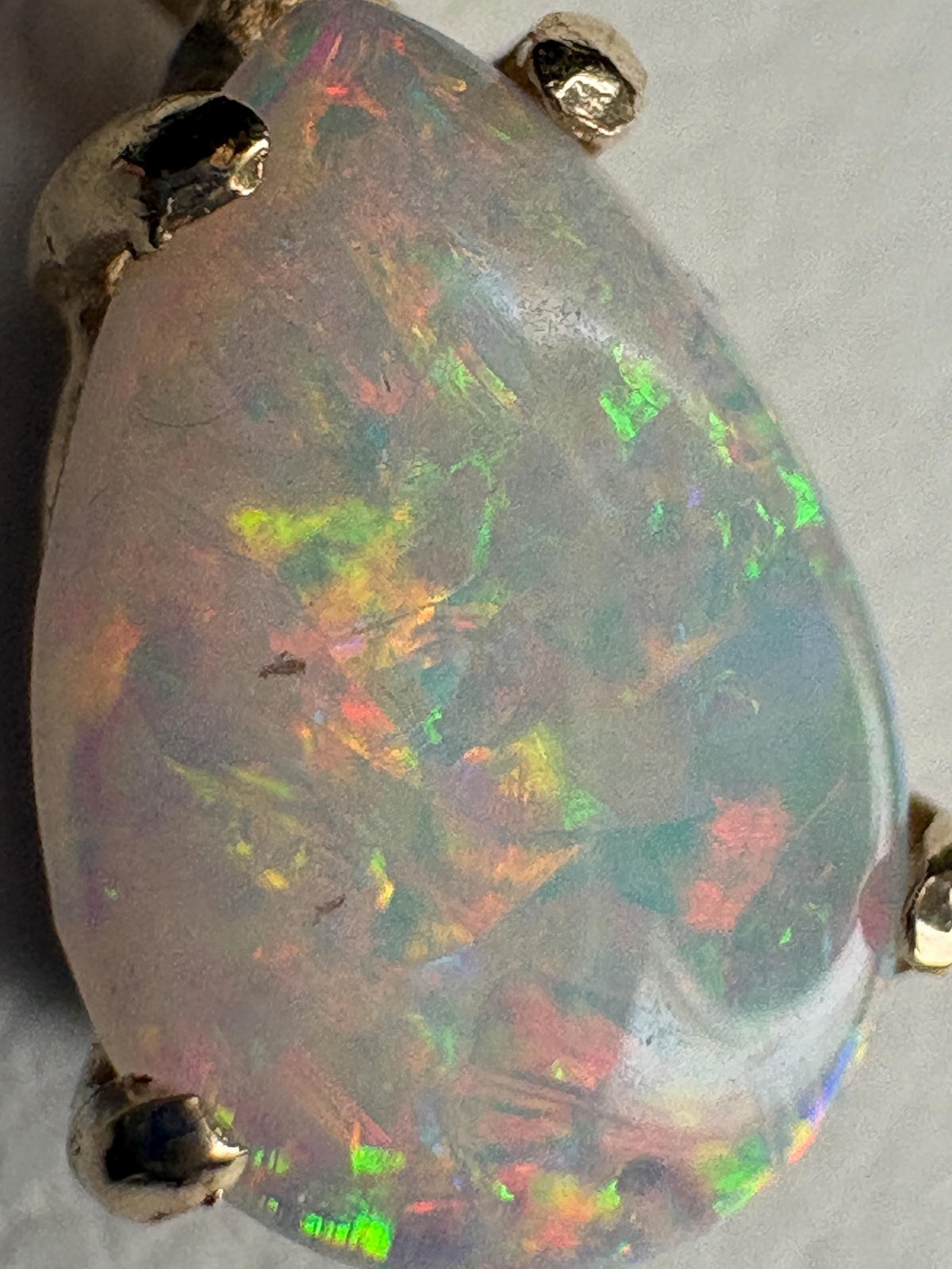 Australian Opal Solitaire Tear Drop Pearl Solitaire Pendant 10k on 14k Chain 18" - NewLifeJewelryVault
