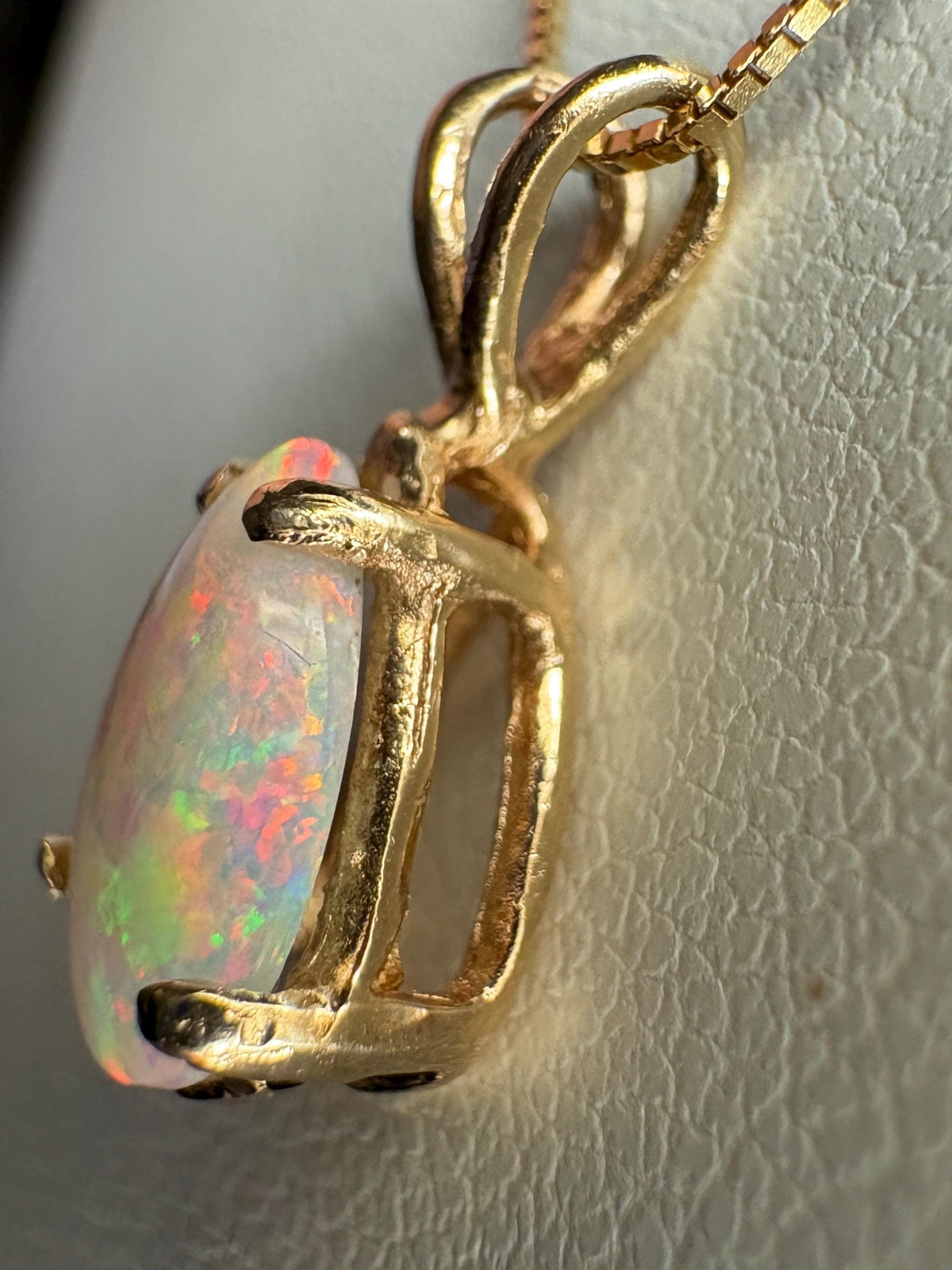 Australian Opal Solitaire Tear Drop Pearl Solitaire Pendant 10k on 14k Chain 18" - NewLifeJewelryVault