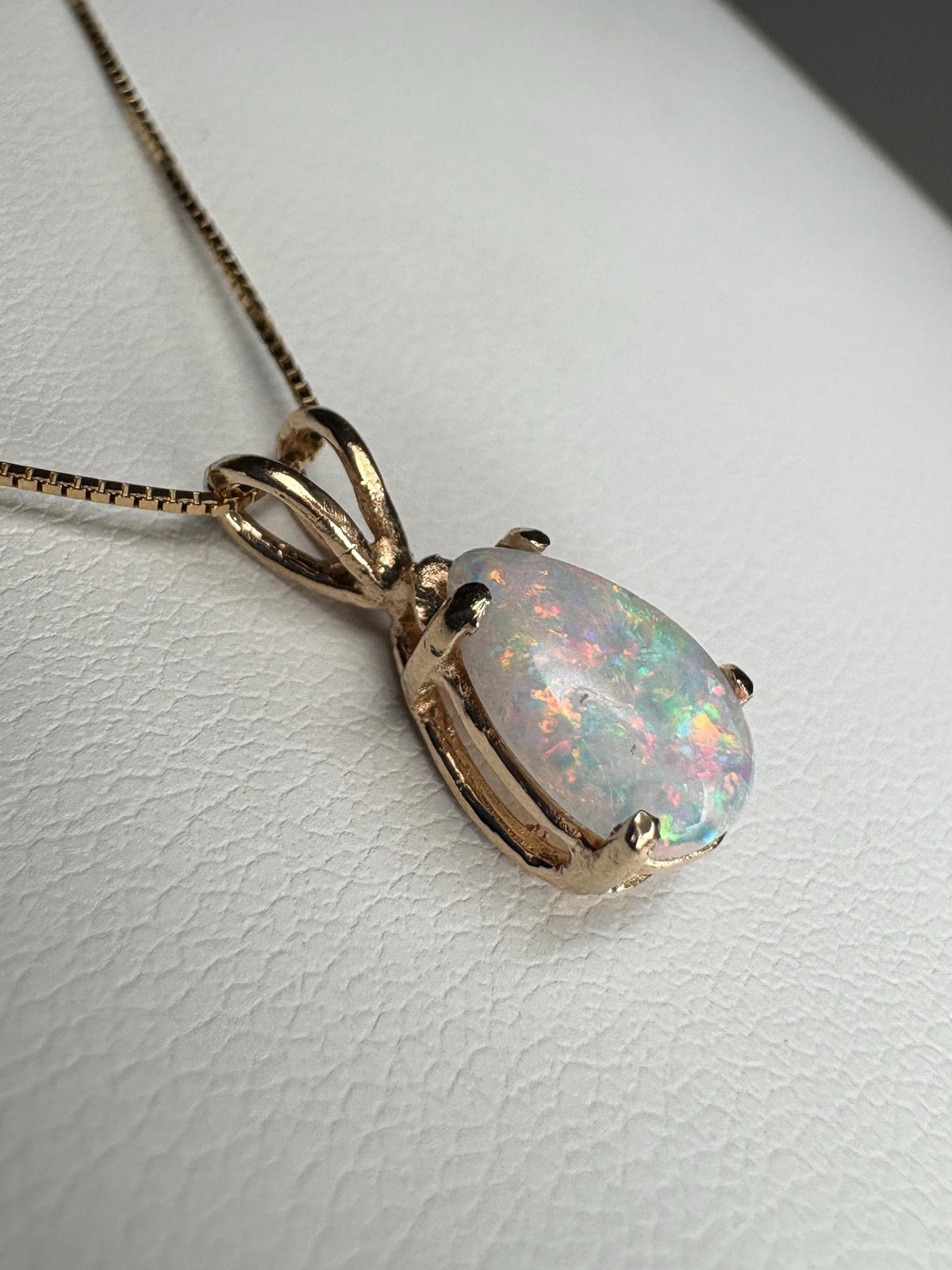Australian Opal Solitaire Tear Drop Pearl Solitaire Pendant 10k on 14k Chain 18" - NewLifeJewelryVault