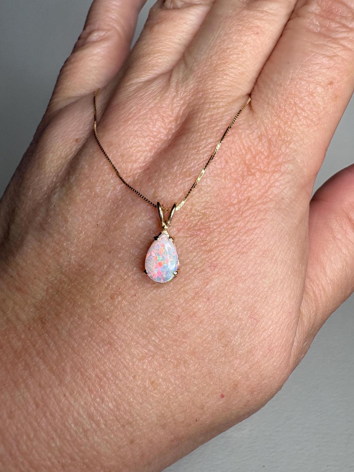 Australian Opal Solitaire Tear Drop Pearl Solitaire Pendant 10k on 14k Chain 18" - NewLifeJewelryVault