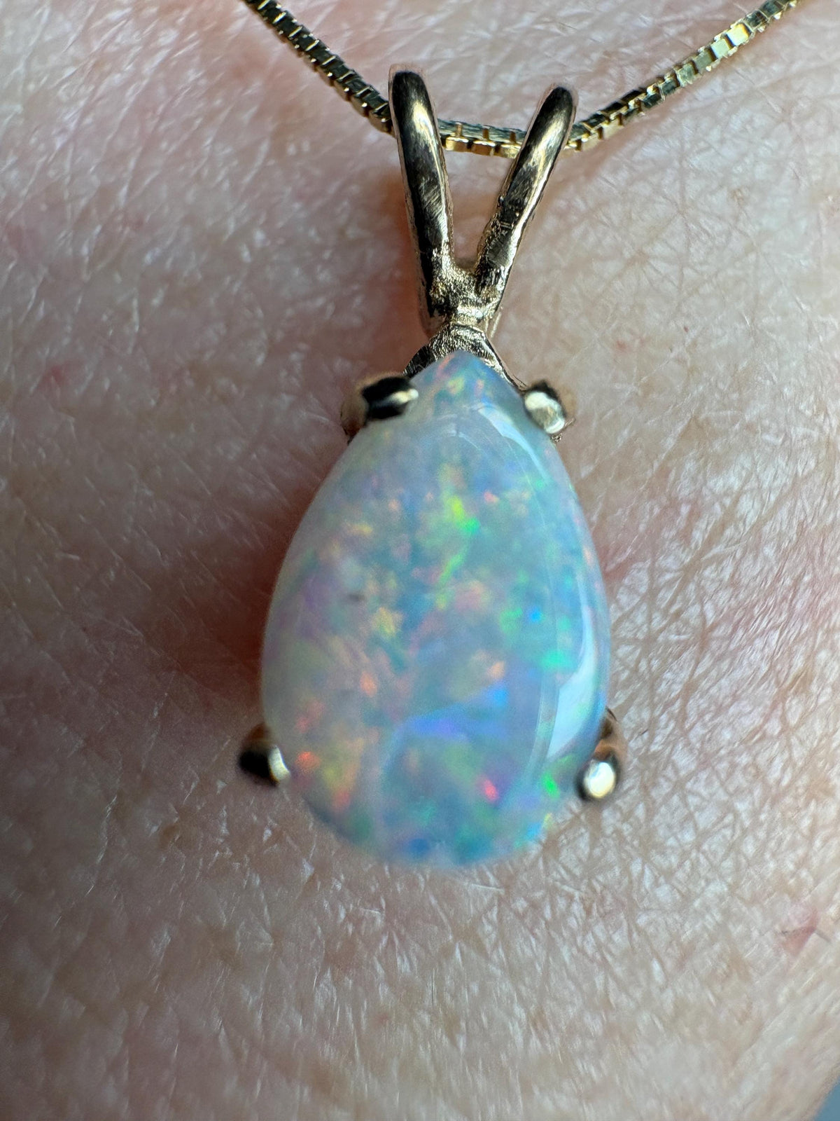 Australian Opal Solitaire Tear Drop Pearl Solitaire Pendant 10k on 14k Chain 18" - NewLifeJewelryVault