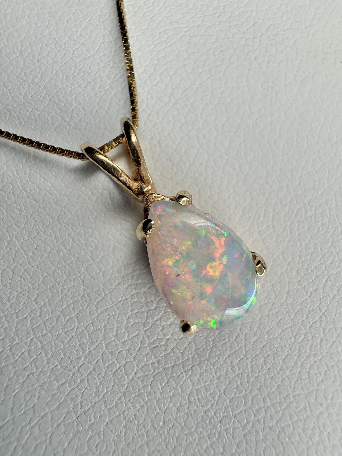 Australian Opal Solitaire Tear Drop Pearl Solitaire Pendant 10k on 14k Chain 18" - NewLifeJewelryVault