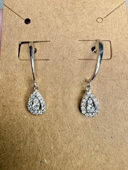 Tear Drop Dangle Drop Natural Diamond Earrings in 14k White Gold .25ctw - NewLifeJewelryVault