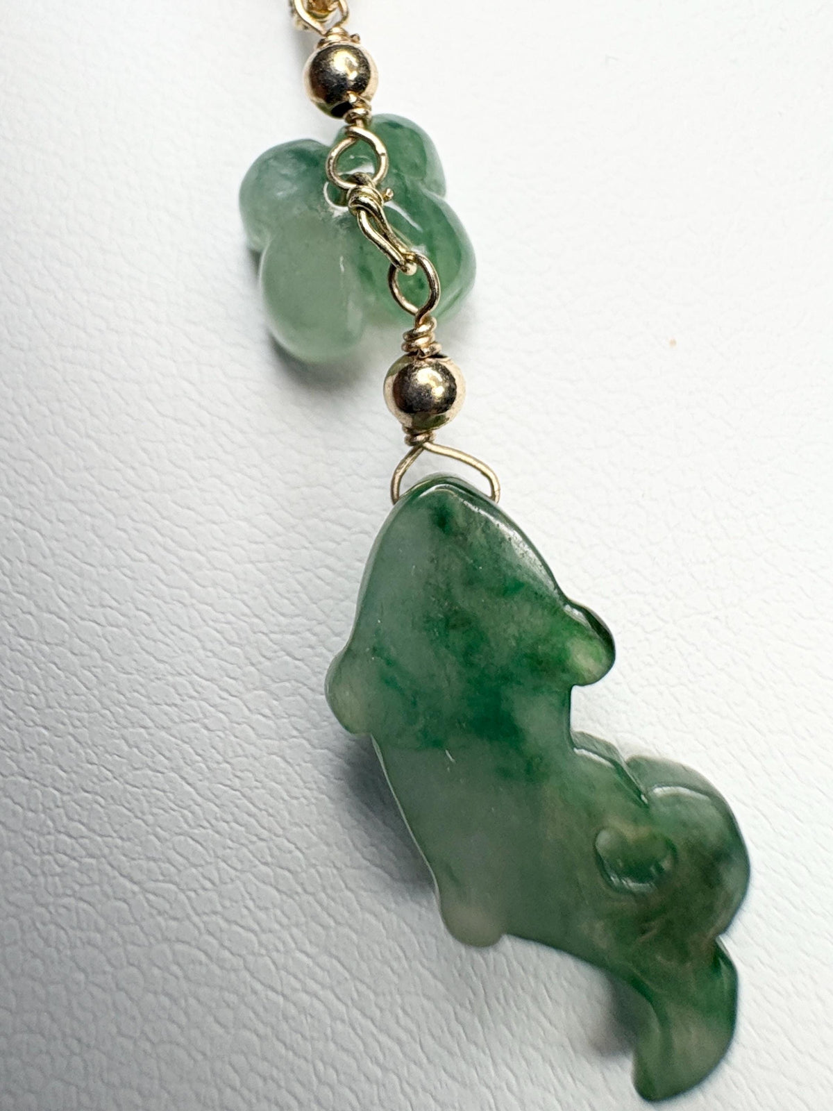 Guatemalan Type A Jadeite Jade Koi Fish and Flower Solid 14k Gold 18" - NewLifeJewelryVault