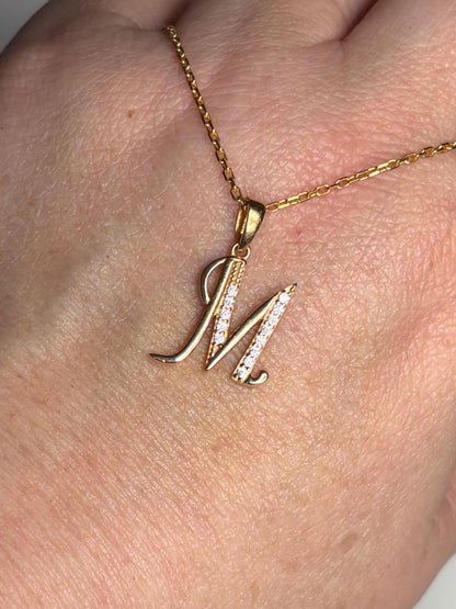 Initial "M" Pendant Necklace in Solid 21k Gold 17" - NewLifeJewelryVault