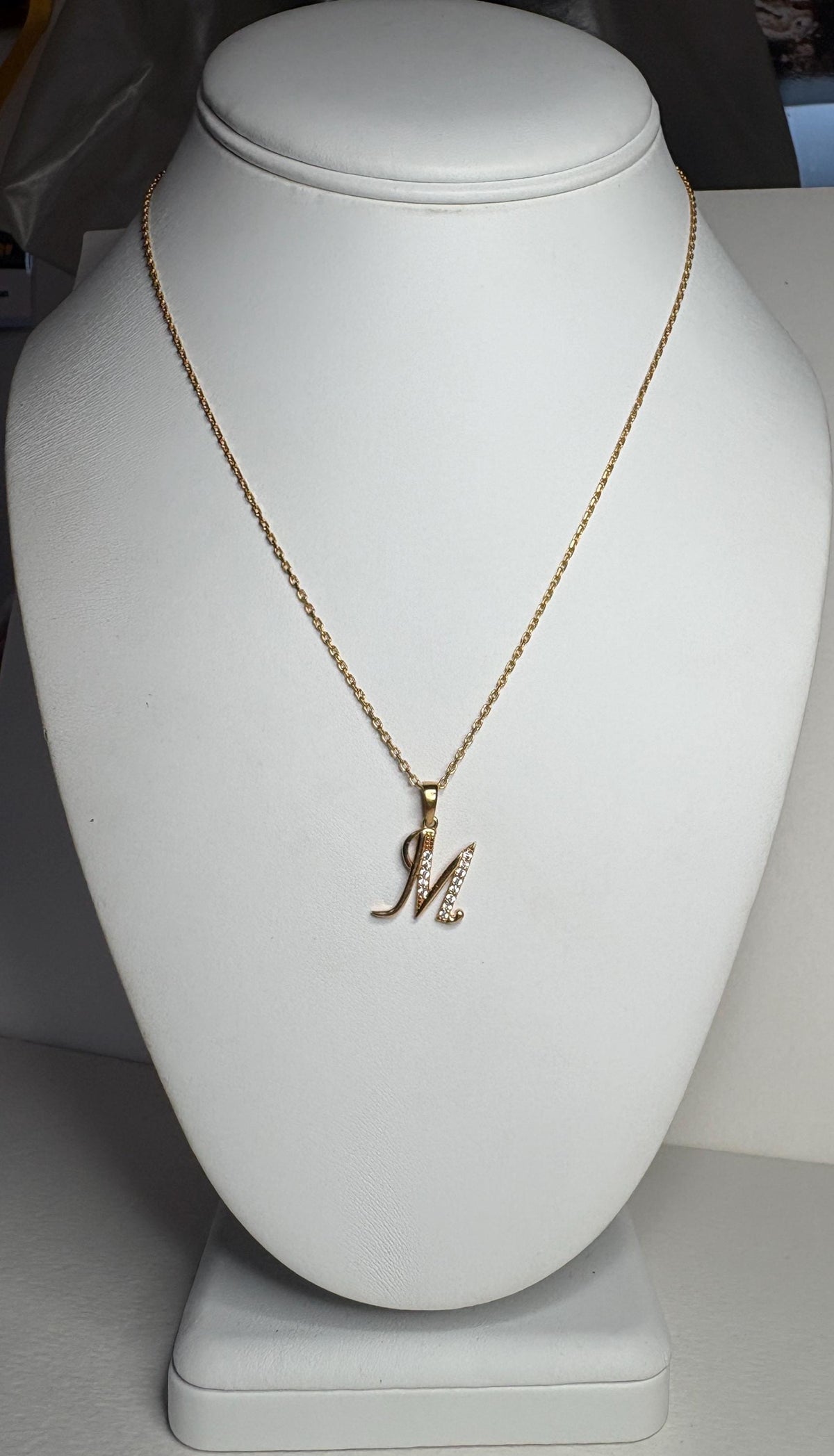 Initial "M" Pendant Necklace in Solid 21k Gold 17" - NewLifeJewelryVault