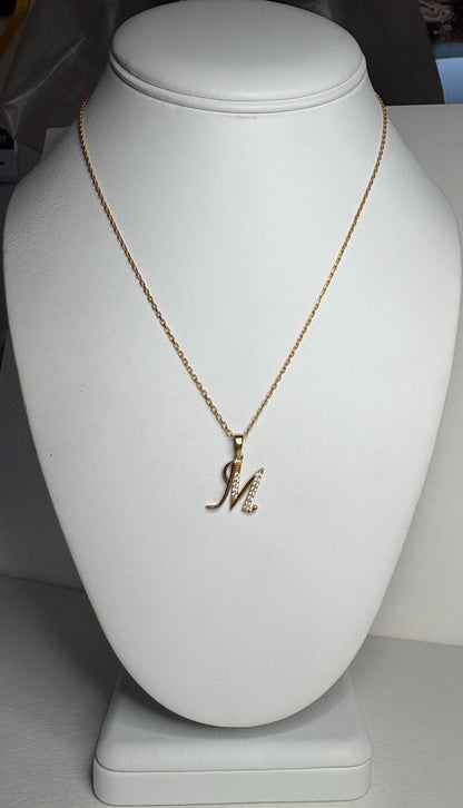Initial "M" Pendant Necklace in Solid 21k Gold 17" - NewLifeJewelryVault