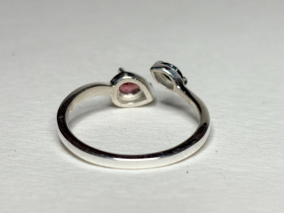 Padparadcha colored Pink and Blue Sapphire Open Band Ring Sterling Silver size 7 - NewLifeJewelryVault