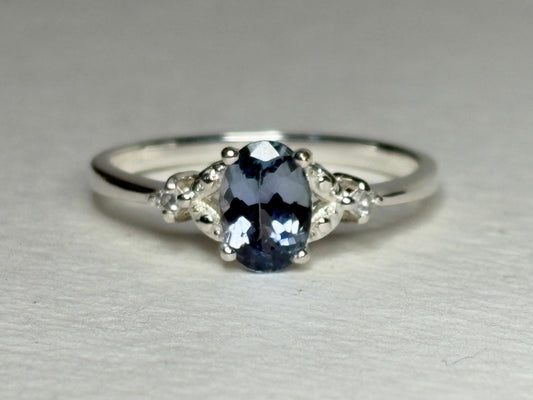 Tanzanite and Diamond Ring in Sterling Silver size 7 - NewLifeJewelryVault