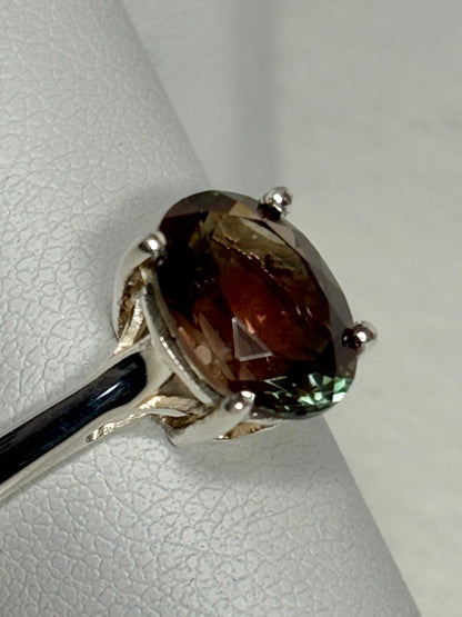 Bi-Color Oregon Sunstone Solitaire Ring in Sterling Silver size 7 - NewLifeJewelryVault