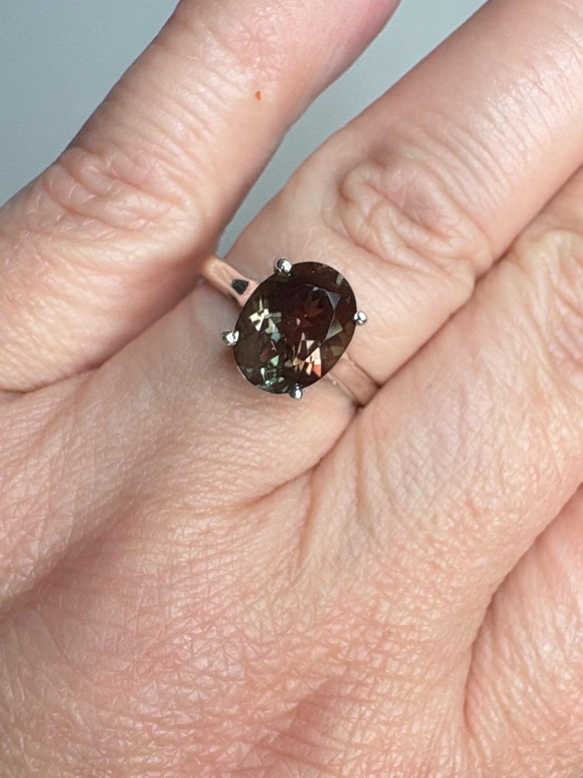Bi-Color Oregon Sunstone Solitaire Ring in Sterling Silver size 7 - NewLifeJewelryVault