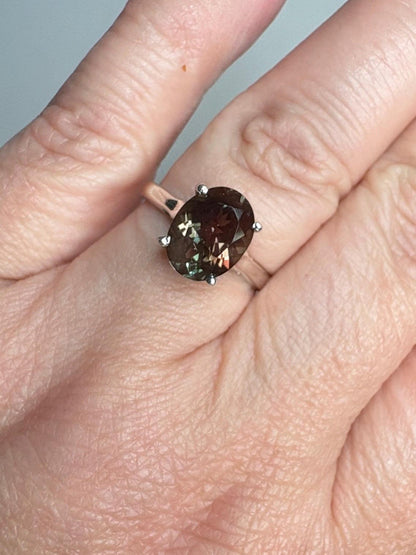 Bi-Color Oregon Sunstone Solitaire Ring in Sterling Silver size 7 - NewLifeJewelryVault